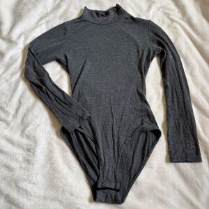 Gray Long Sleeve Bodysuit with Open Back